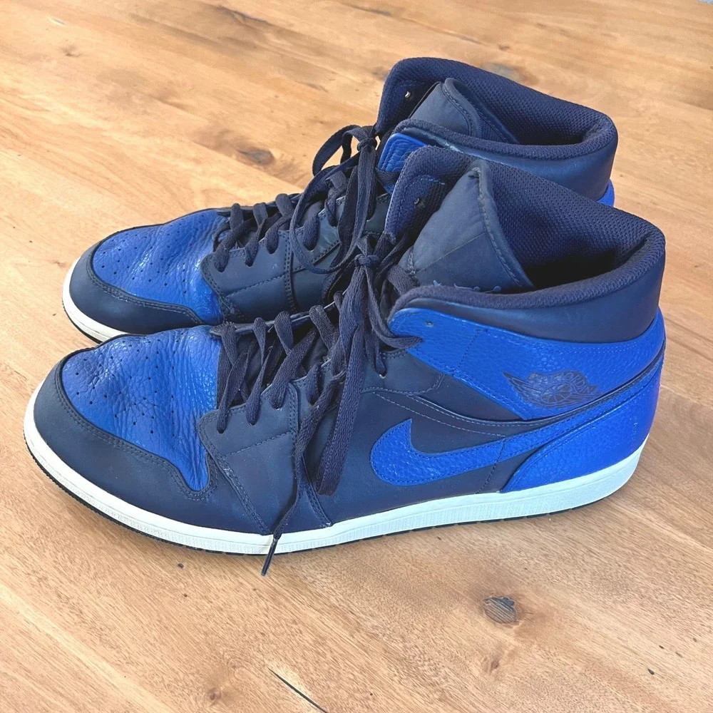 Jordan 1 Mid Obsidian Game Royal Blue Sneakers 554724-412 Mens Size 14 Leather